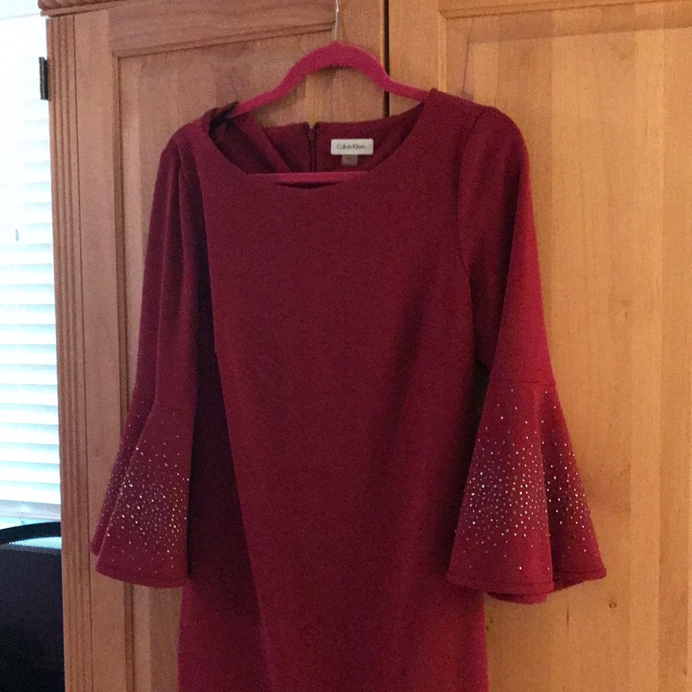 Calvin Klein Bell Sleeve Sheath Dress with Sparkles